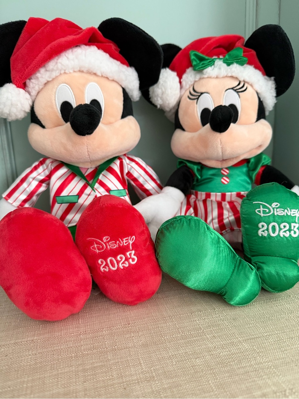 Disney Holiday Mickey & Minnie Plush Set - Red, Green, Black - 2023